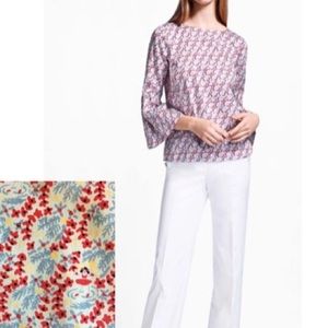 Brooks Brothers Hidden Hula Girl & Lei Printed 3/4 length Bell Sleeve Top - XS